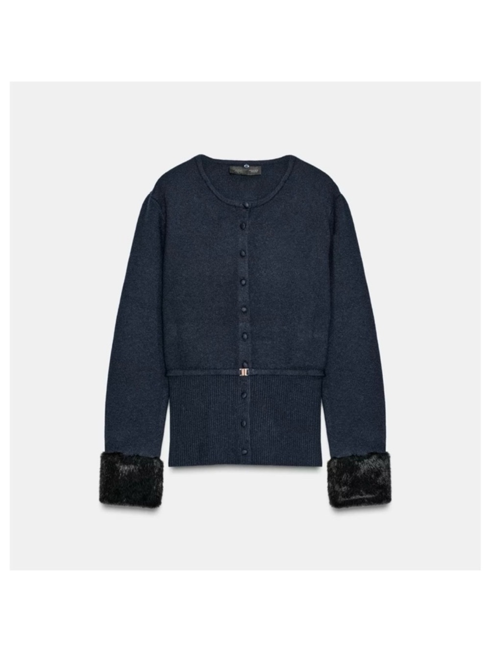 Zara Navy Coat with Black Faux-Fur Trim - Picture 5 of 9